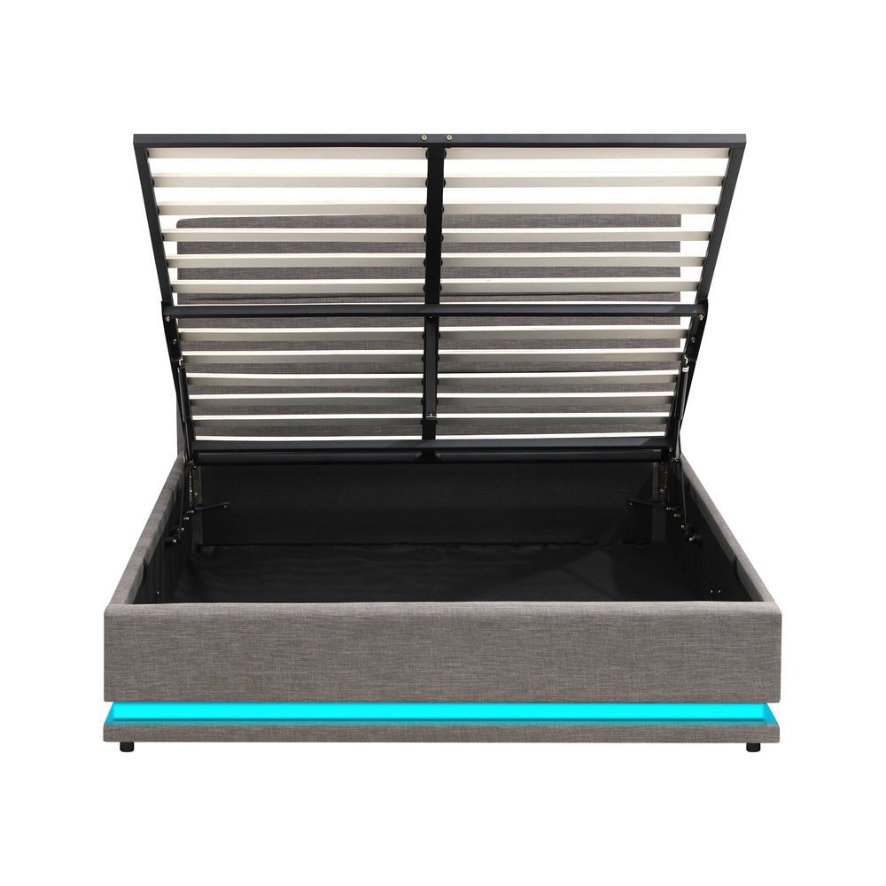Queen Bed Frame with Gas Lift LED Storage Space Grey - Buy Online at Bargain Bay Australia