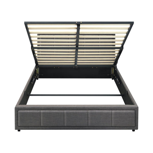 Queen Bed Frame with Gas Lift Storage Base Fabric Grey - Buy Online at Bargain Bay Australia