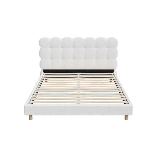 Queen Bed Frame with White Boucle Fabric Tufted Bedhead - Buy Online at Bargain Bay Australia