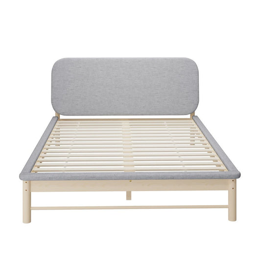 Queen Size Wooden Bed Frame with Padded Fabric Edges and Headboard - Buy Online at Bargain Bay Australia