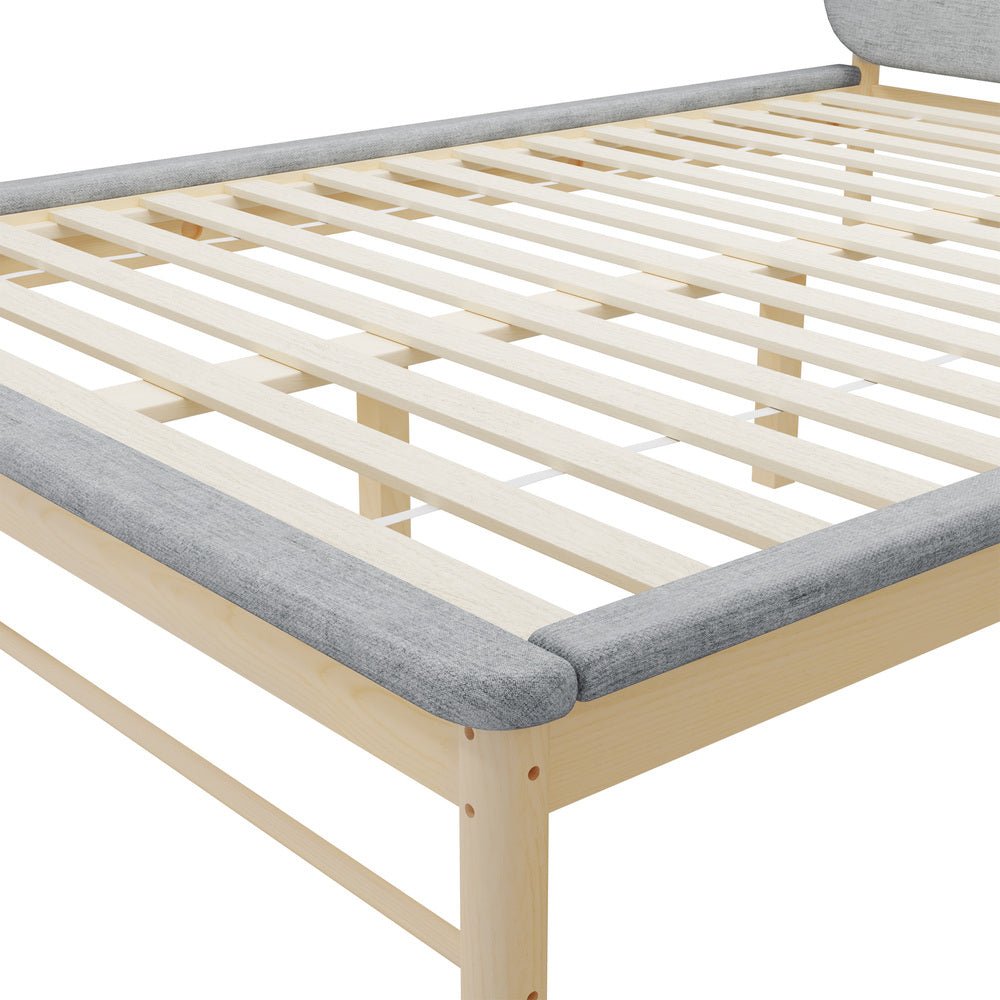 Queen Size Wooden Bed Frame with Padded Fabric Edges and Headboard - Buy Online at Bargain Bay Australia