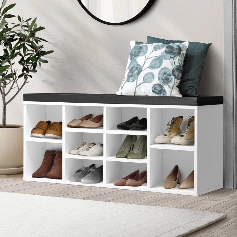 Shoe Bench with Leather Seat 105cm Black and White - Buy Online at Bargain Bay Australia