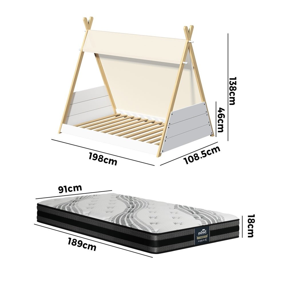 Single Size Kids House Teepee Triangle Bed Frame with Mattress - Buy Online at Bargain Bay Australia