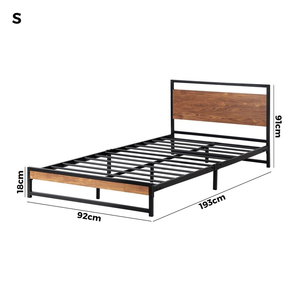 Single Size Metal Bed Frame with Wood Platform - Buy Online at Bargain Bay Australia