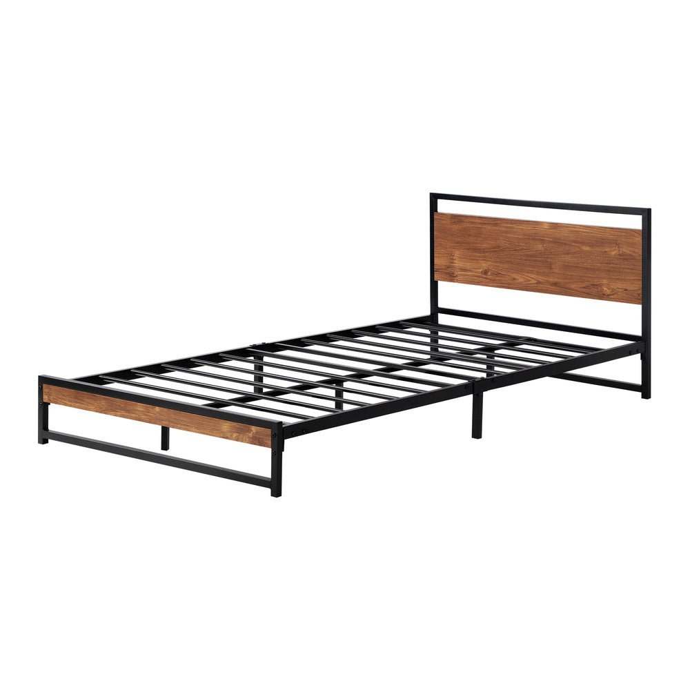 Single Size Metal Bed Frame with Wood Platform - Buy Online at Bargain Bay Australia