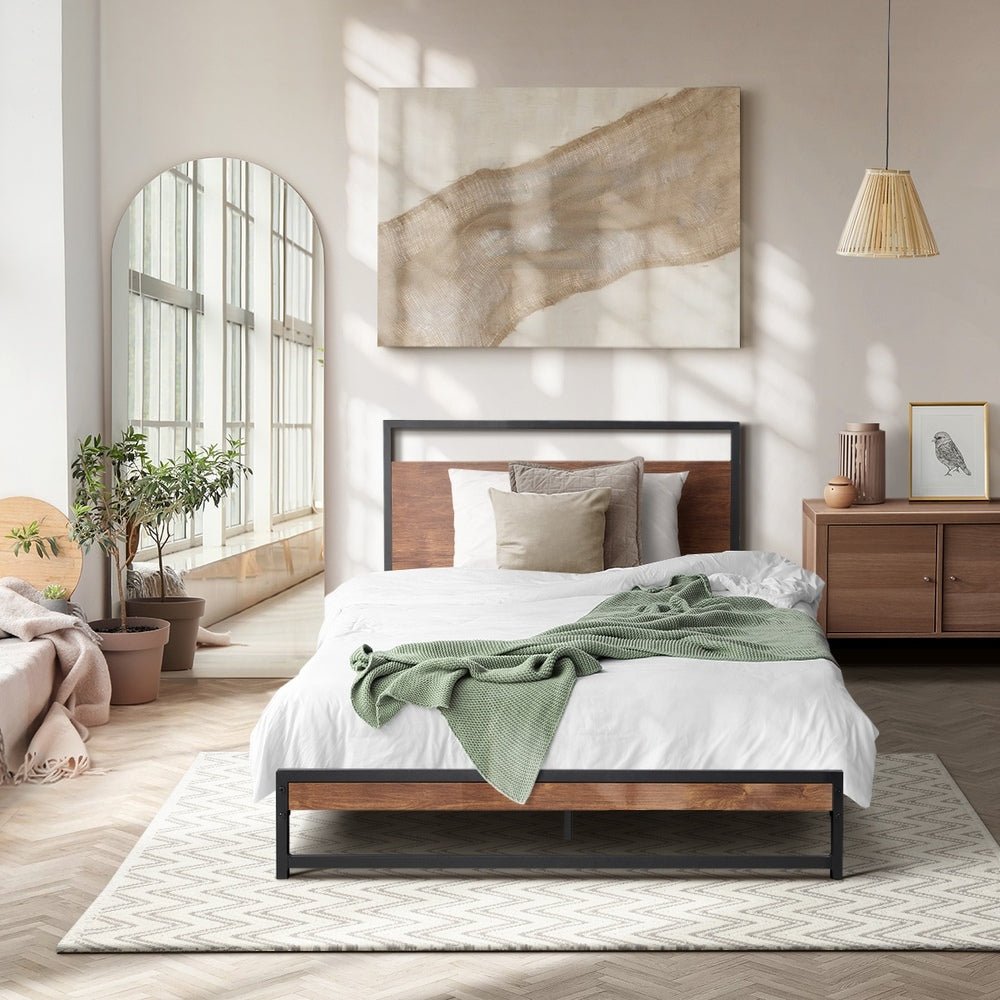 Single Size Metal Bed Frame with Wood Platform - Buy Online at Bargain Bay Australia