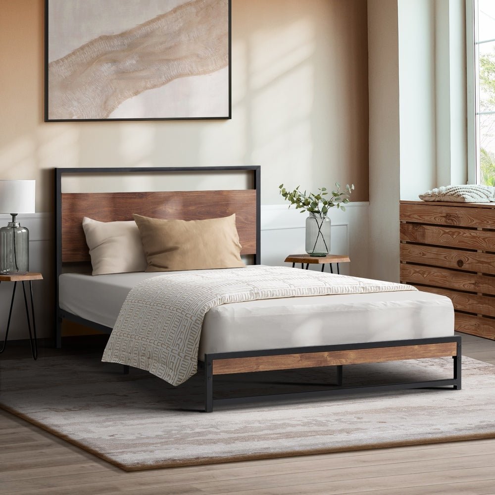 Single Size Metal Bed Frame with Wood Platform - Buy Online at Bargain Bay Australia