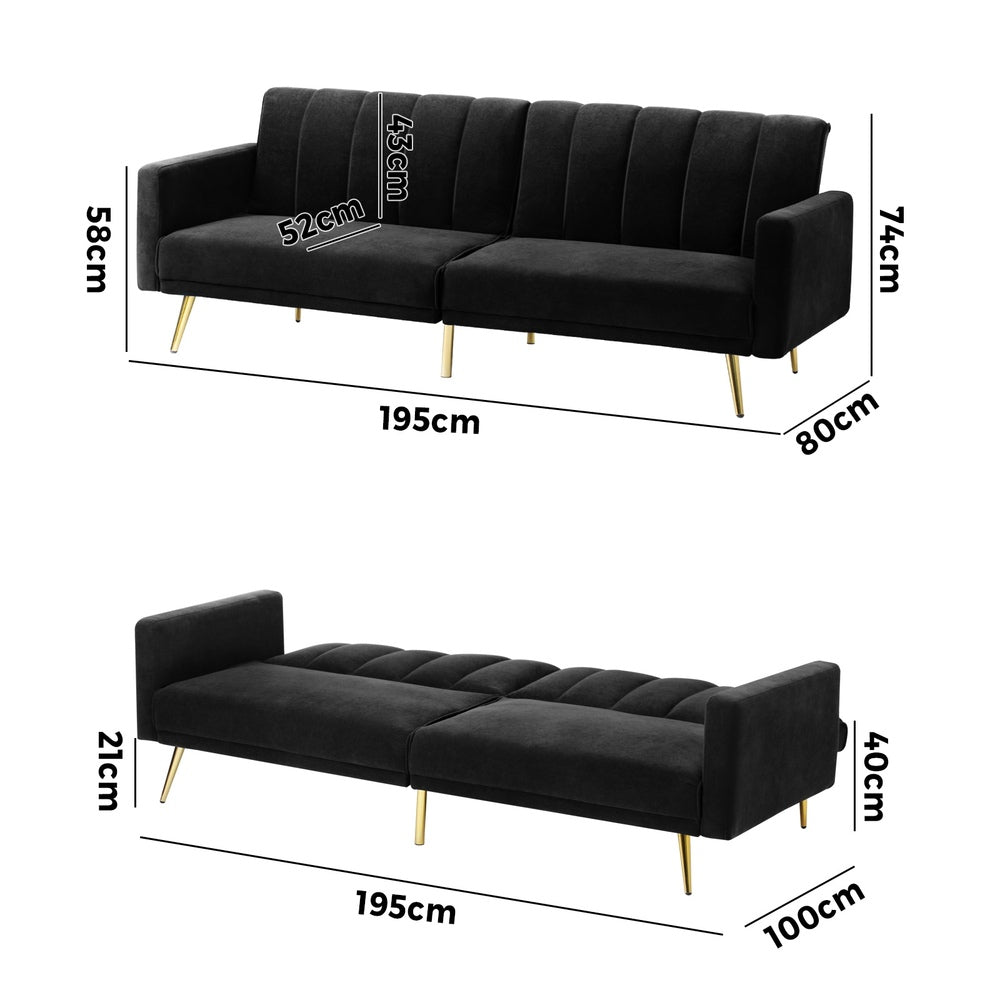 Velvet 3 - Seater Sofa Bed Black - Buy Online at Bargain Bay Australia
