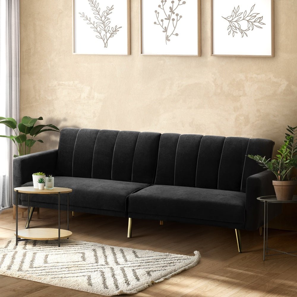 Velvet 3 - Seater Sofa Bed Black - Buy Online at Bargain Bay Australia
