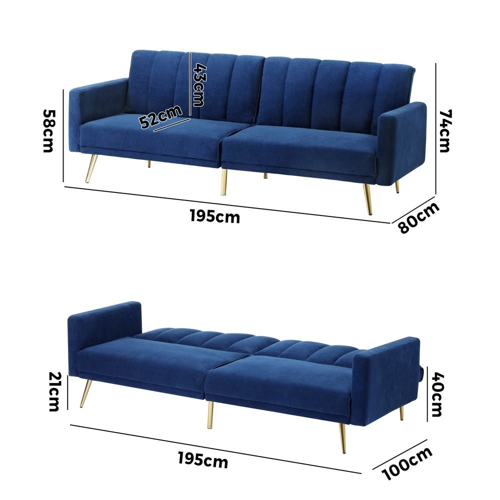 Velvet 3 - Seater Sofa Bed Blue - Buy Online at Bargain Bay Australia