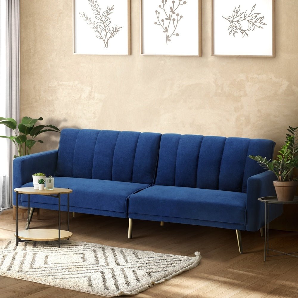 Velvet 3 - Seater Sofa Bed Blue - Buy Online at Bargain Bay Australia