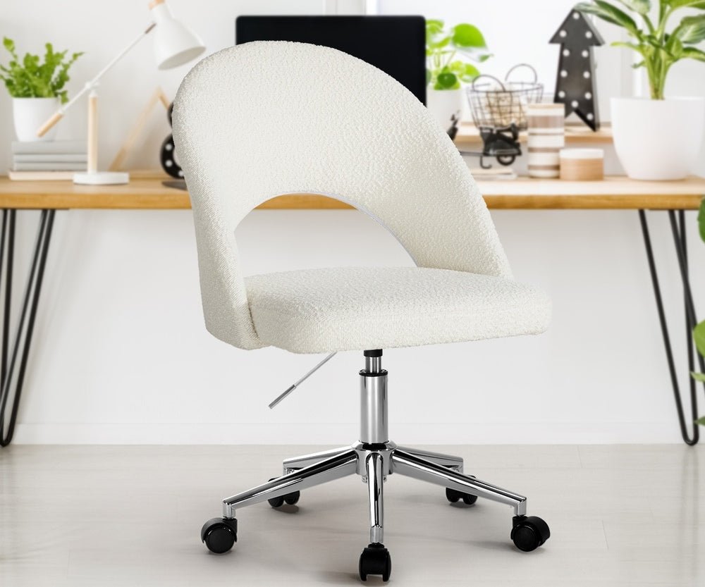 White and Silver Boucle Hollow Armless Home Office Chair - Buy Online at Bargain Bay Australia