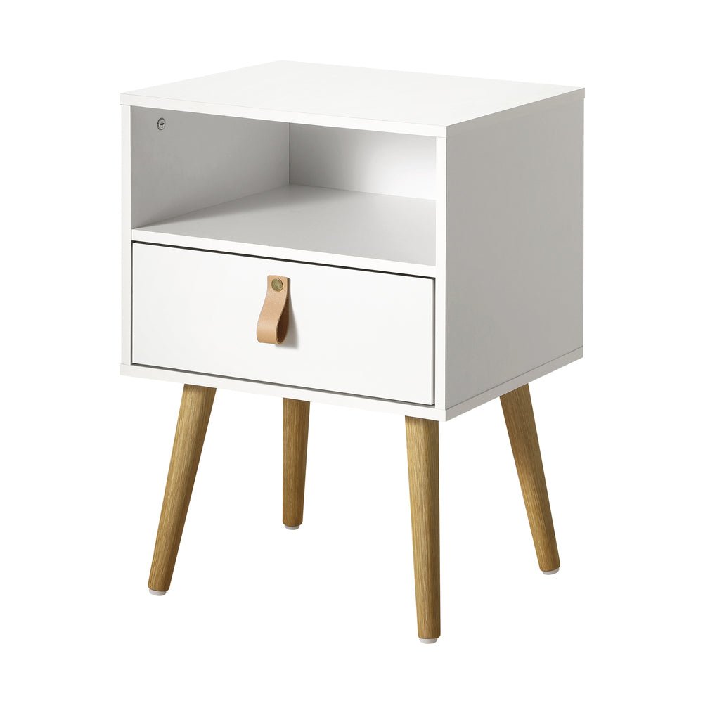 White Bedside Tables with Leather Handles - Buy Online at Bargain Bay Australia