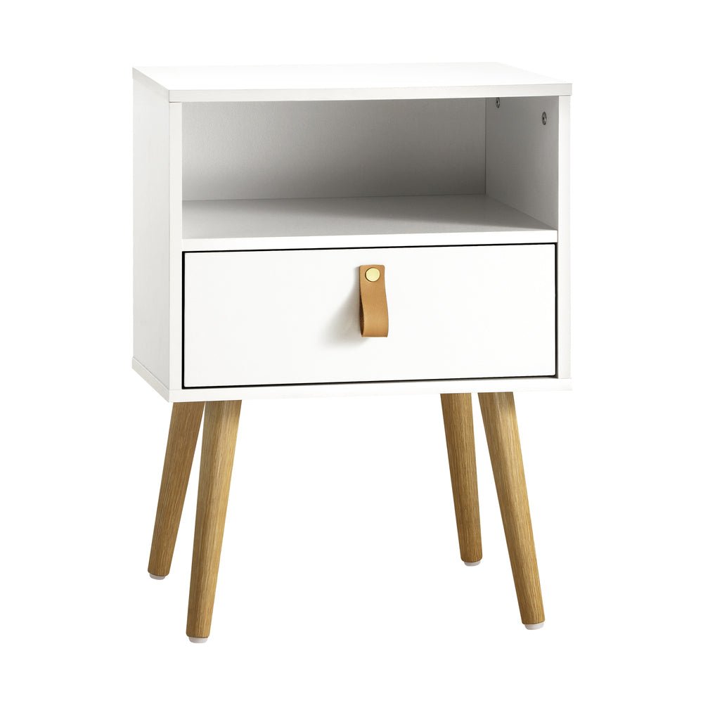 White Bedside Tables with Leather Handles - Buy Online at Bargain Bay Australia