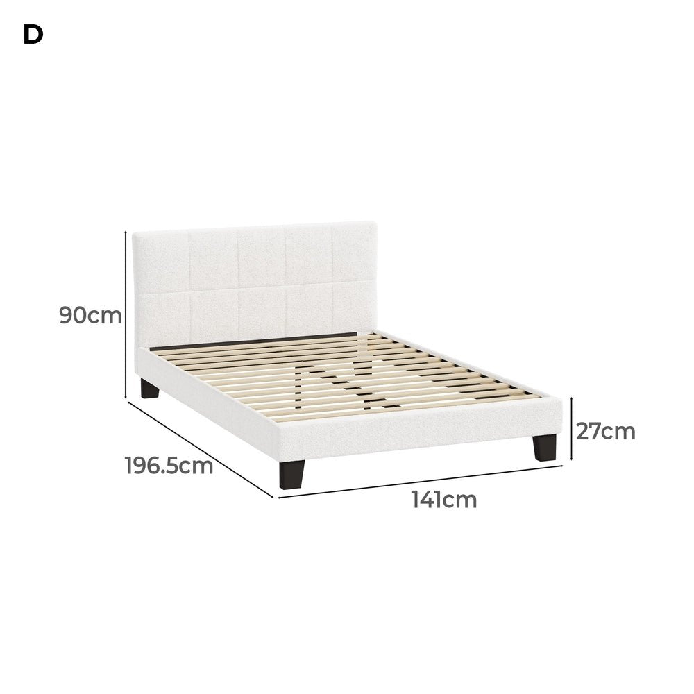 White Boucle Double Size Bed Frame Base - Buy Online at Bargain Bay Australia