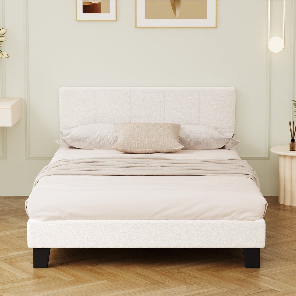 White Boucle Double Size Bed Frame Base - Buy Online at Bargain Bay Australia
