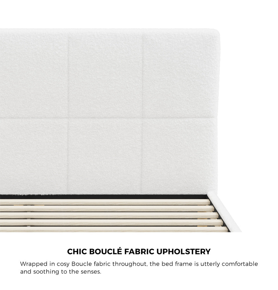 White Boucle Double Size Bed Frame Base - Buy Online at Bargain Bay Australia