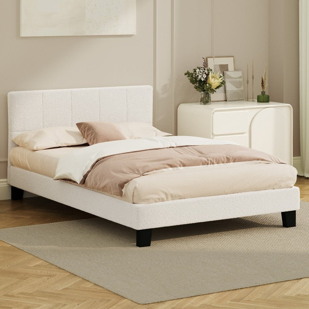 White Boucle Double Size Bed Frame Base - Buy Online at Bargain Bay Australia