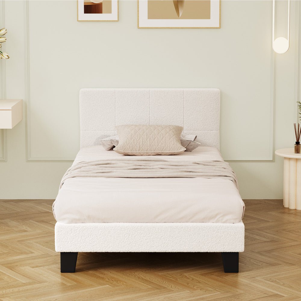White Boucle King Single Size Bed Frame Base - Buy Online at Bargain Bay Australia