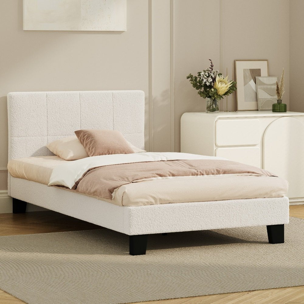 White Boucle King Single Size Bed Frame Base - Buy Online at Bargain Bay Australia
