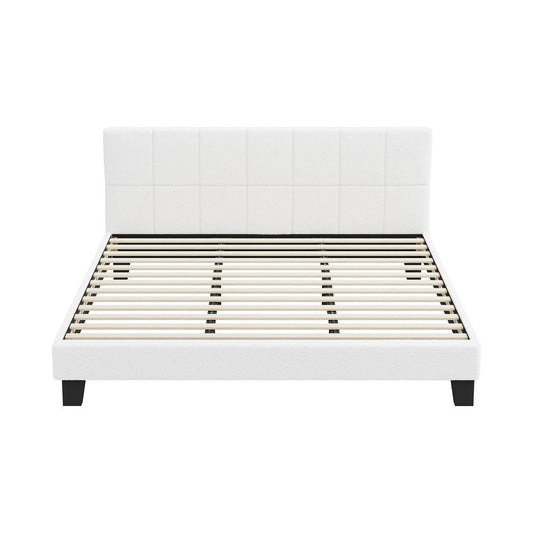 White Boucle King Size Bed Frame Base - Buy Online at Bargain Bay Australia