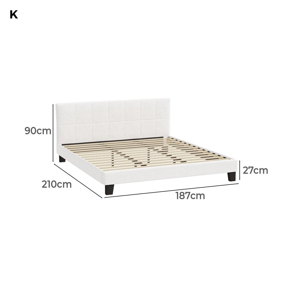 White Boucle King Size Bed Frame Base - Buy Online at Bargain Bay Australia