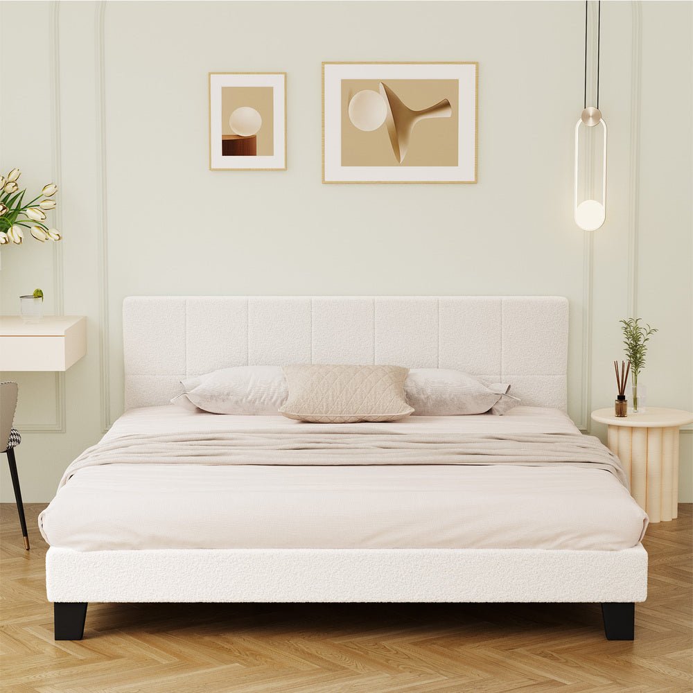 White Boucle King Size Bed Frame Base - Buy Online at Bargain Bay Australia