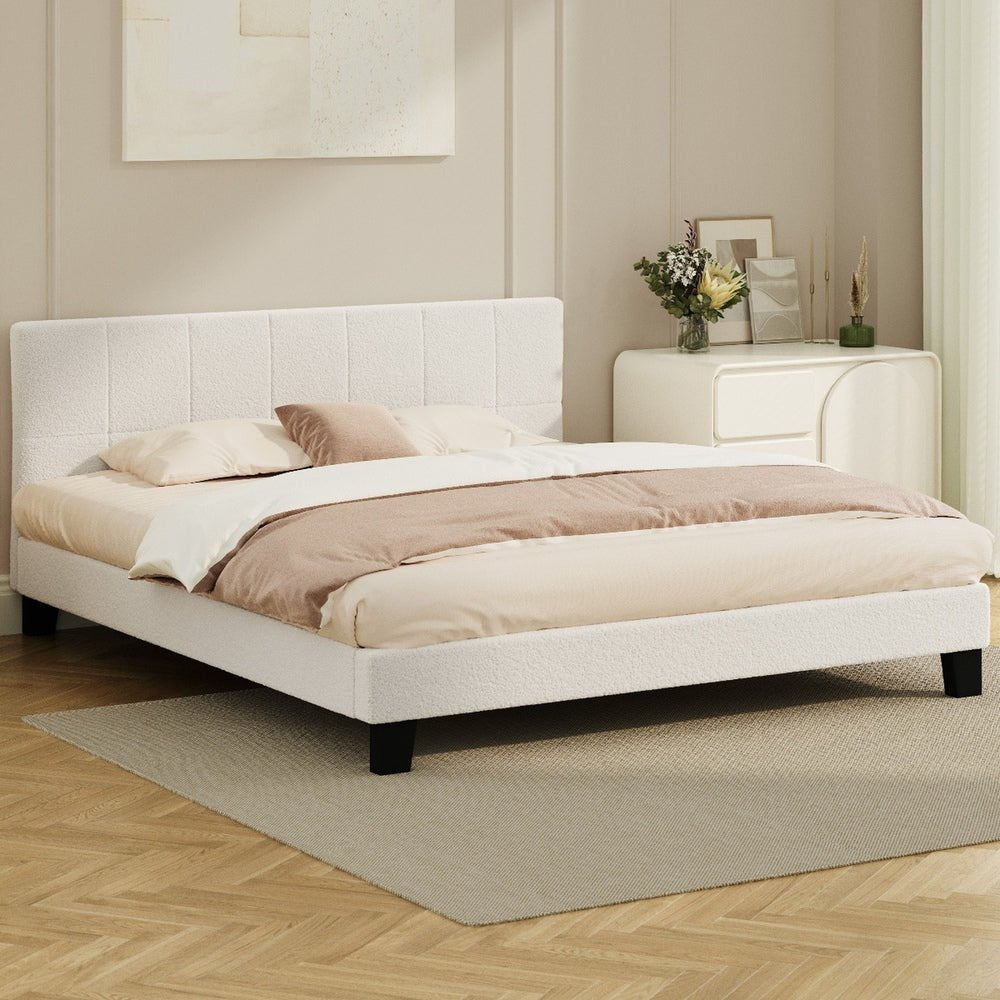 White Boucle King Size Bed Frame Base - Buy Online at Bargain Bay Australia