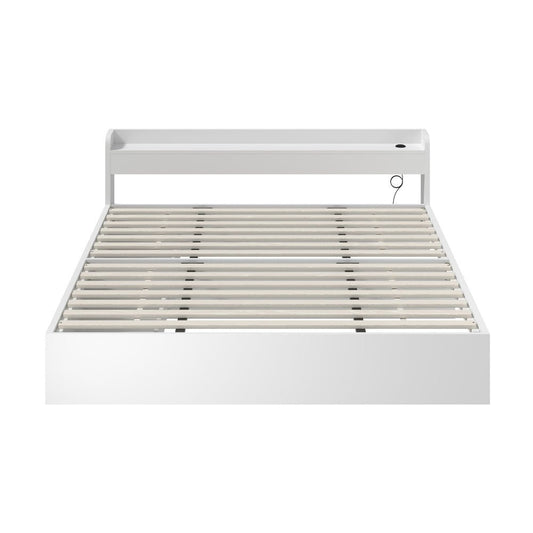 White King Size Bed Frame with Charging Ports and 2 Drawers - Buy Online at Bargain Bay Australia