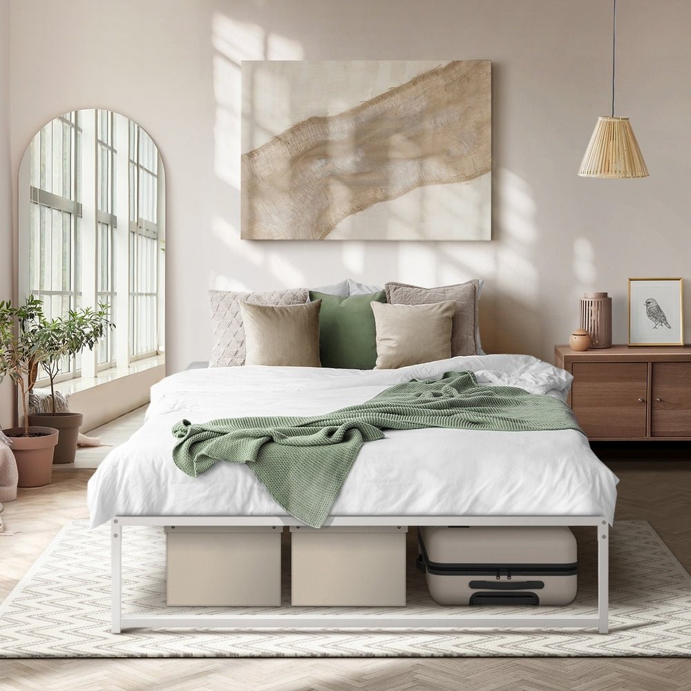 White Metal Double Size Bed Frame Base - Buy Online at Bargain Bay Australia