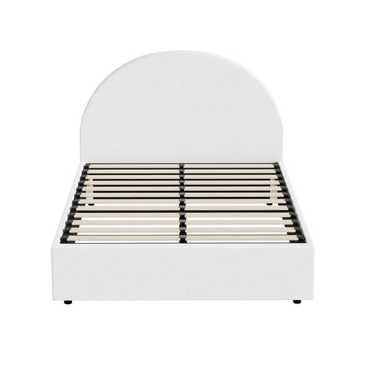 White PU Leather Double Size Bed Frame with Gas Lift Base - Buy Online at Bargain Bay Australia