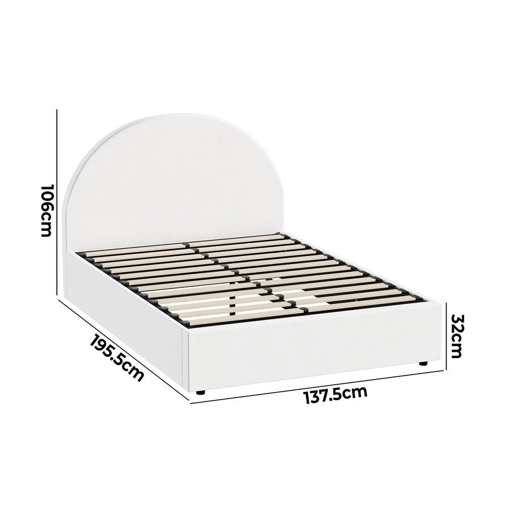 White PU Leather Double Size Bed Frame with Gas Lift Base - Buy Online at Bargain Bay Australia