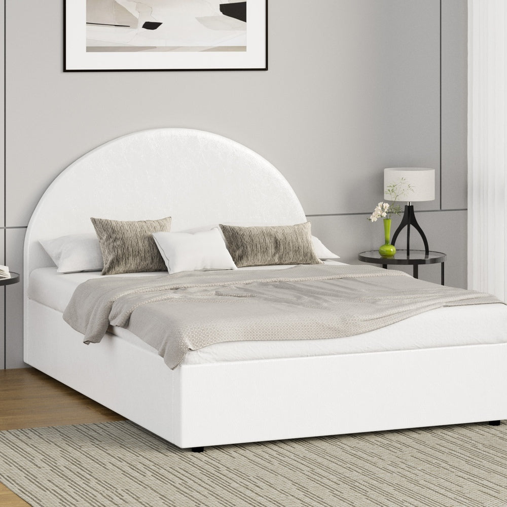 White PU Leather King Single Size Bed Frame with Gas Lift Base - Buy Online at Bargain Bay Australia
