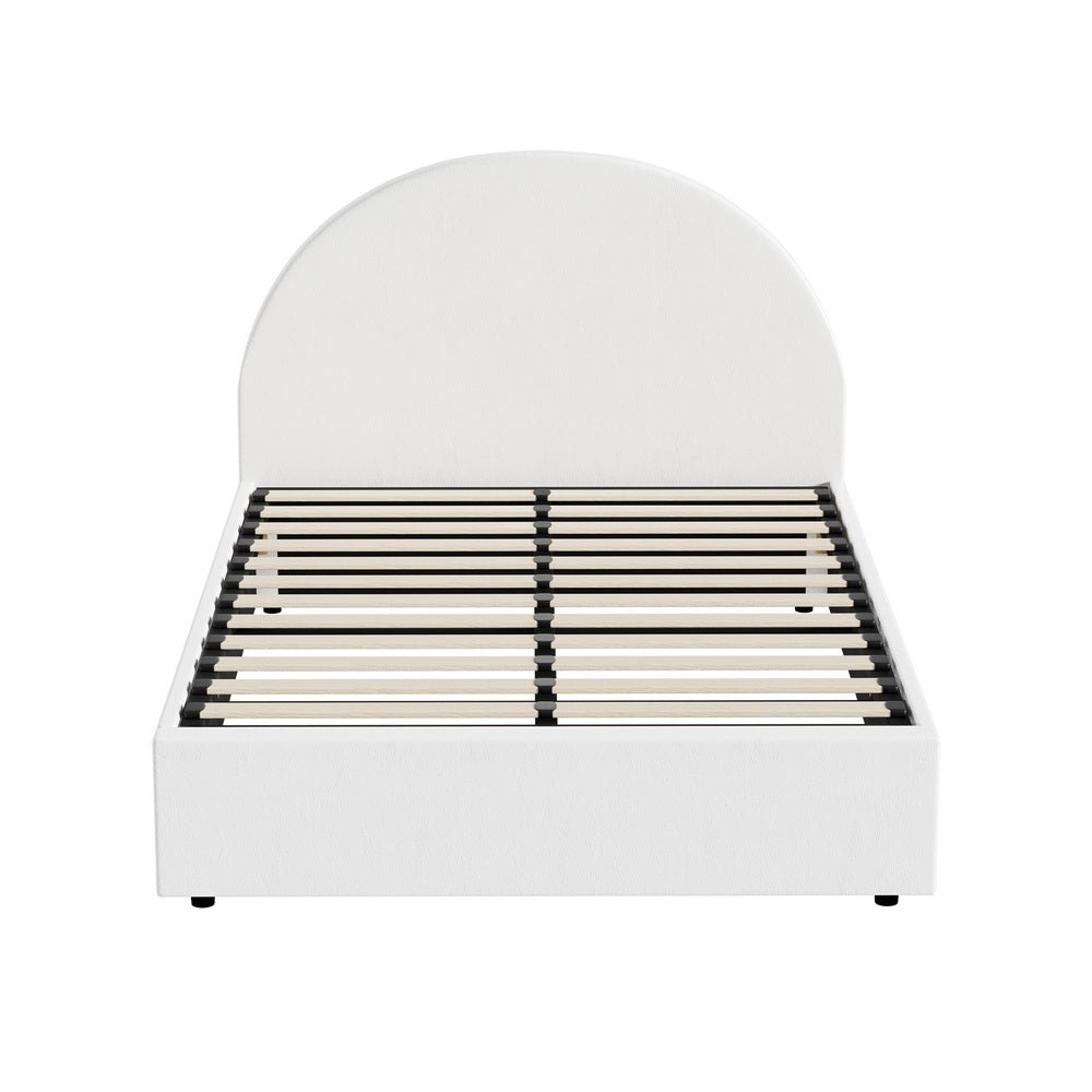 White PU Leather Queen Size Bed Frame with Gas Lift Base - Buy Online at Bargain Bay Australia