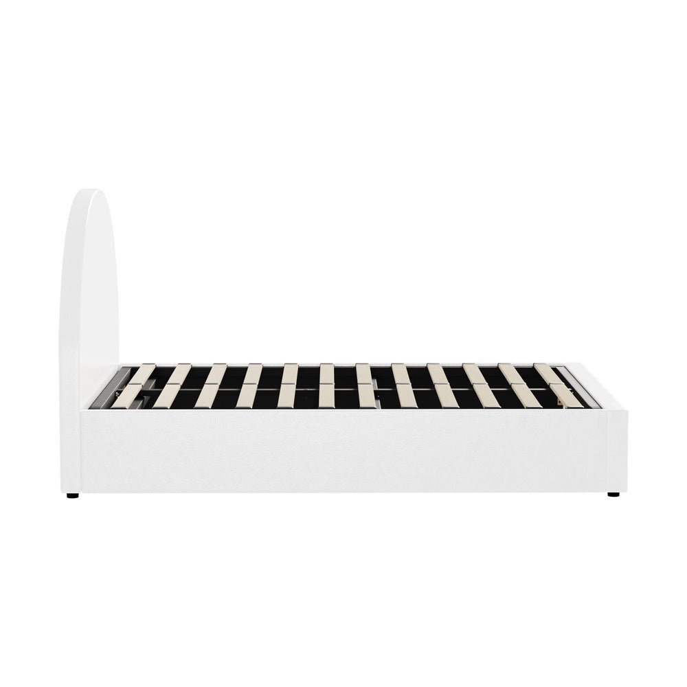 White PU Leather Queen Size Bed Frame with Gas Lift Base - Buy Online at Bargain Bay Australia
