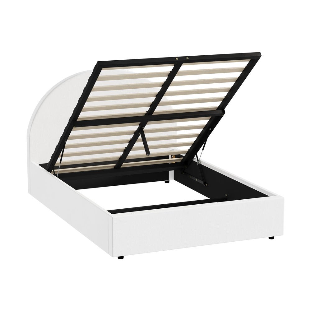 White PU Leather Queen Size Bed Frame with Gas Lift Base - Buy Online at Bargain Bay Australia