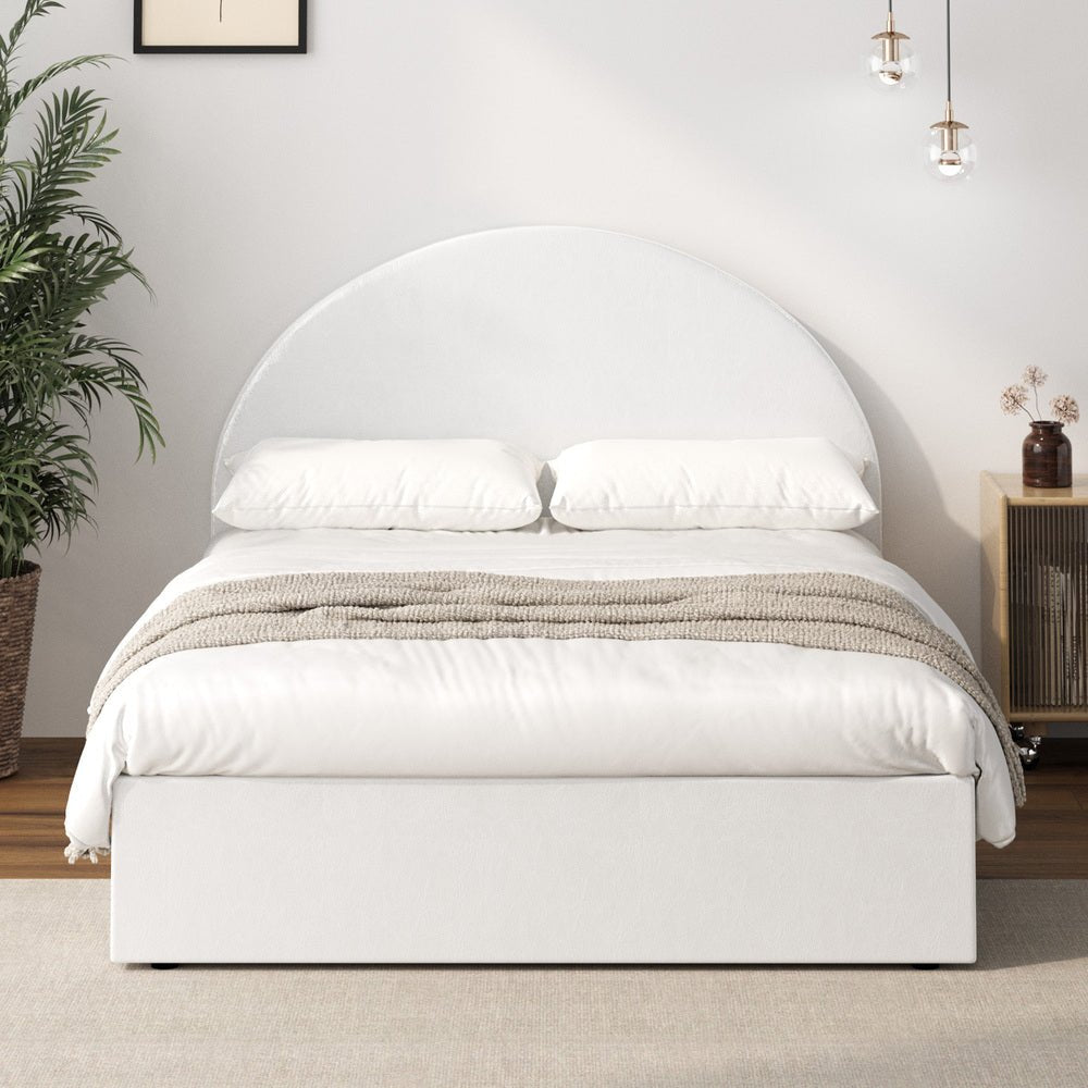 White PU Leather Queen Size Bed Frame with Gas Lift Base - Buy Online at Bargain Bay Australia