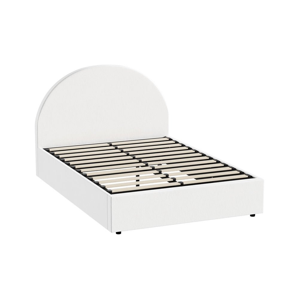 White PU Leather Queen Size Bed Frame with Gas Lift Base - Buy Online at Bargain Bay Australia