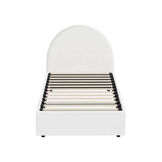 White PU Leather Single Size Bed Frame with Gas Lift Base - Buy Online at Bargain Bay Australia