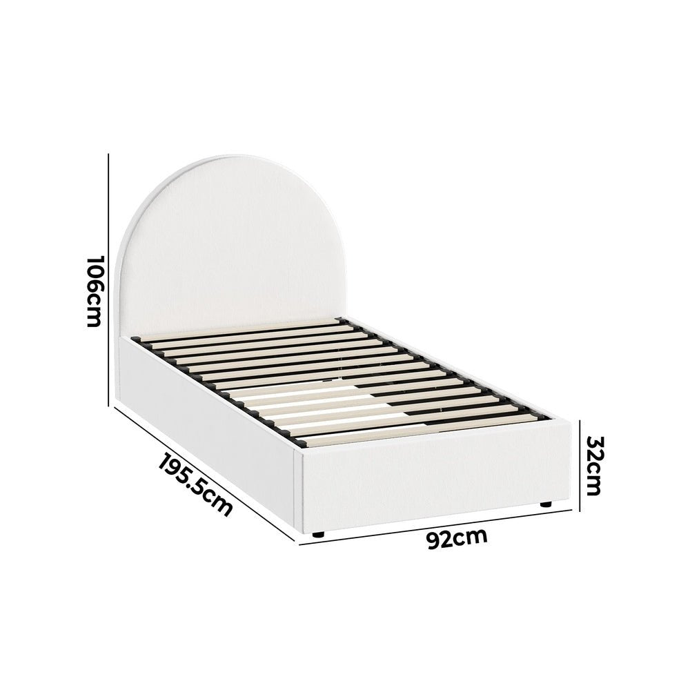White PU Leather Single Size Bed Frame with Gas Lift Base - Buy Online at Bargain Bay Australia