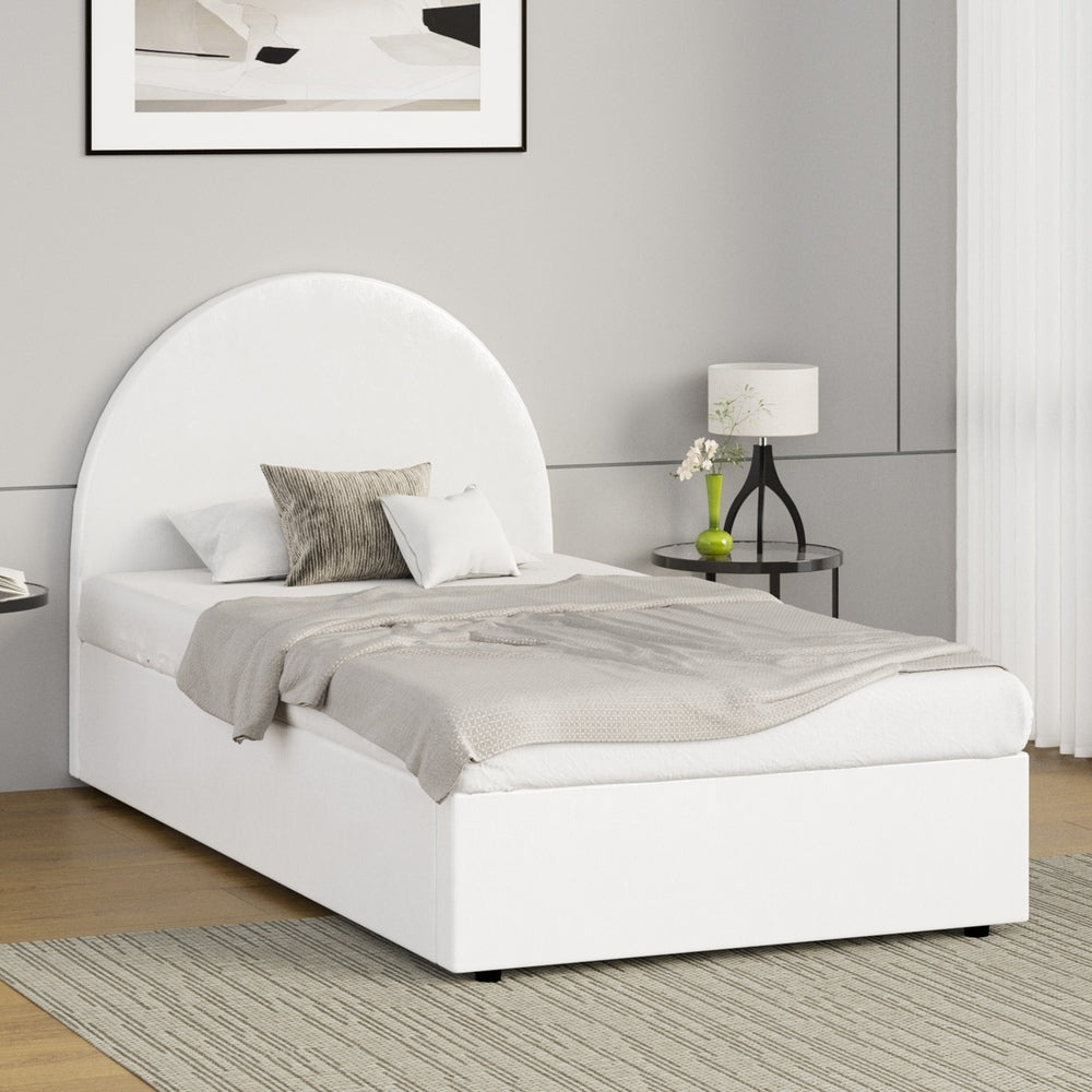 White PU Leather Single Size Bed Frame with Gas Lift Base - Buy Online at Bargain Bay Australia