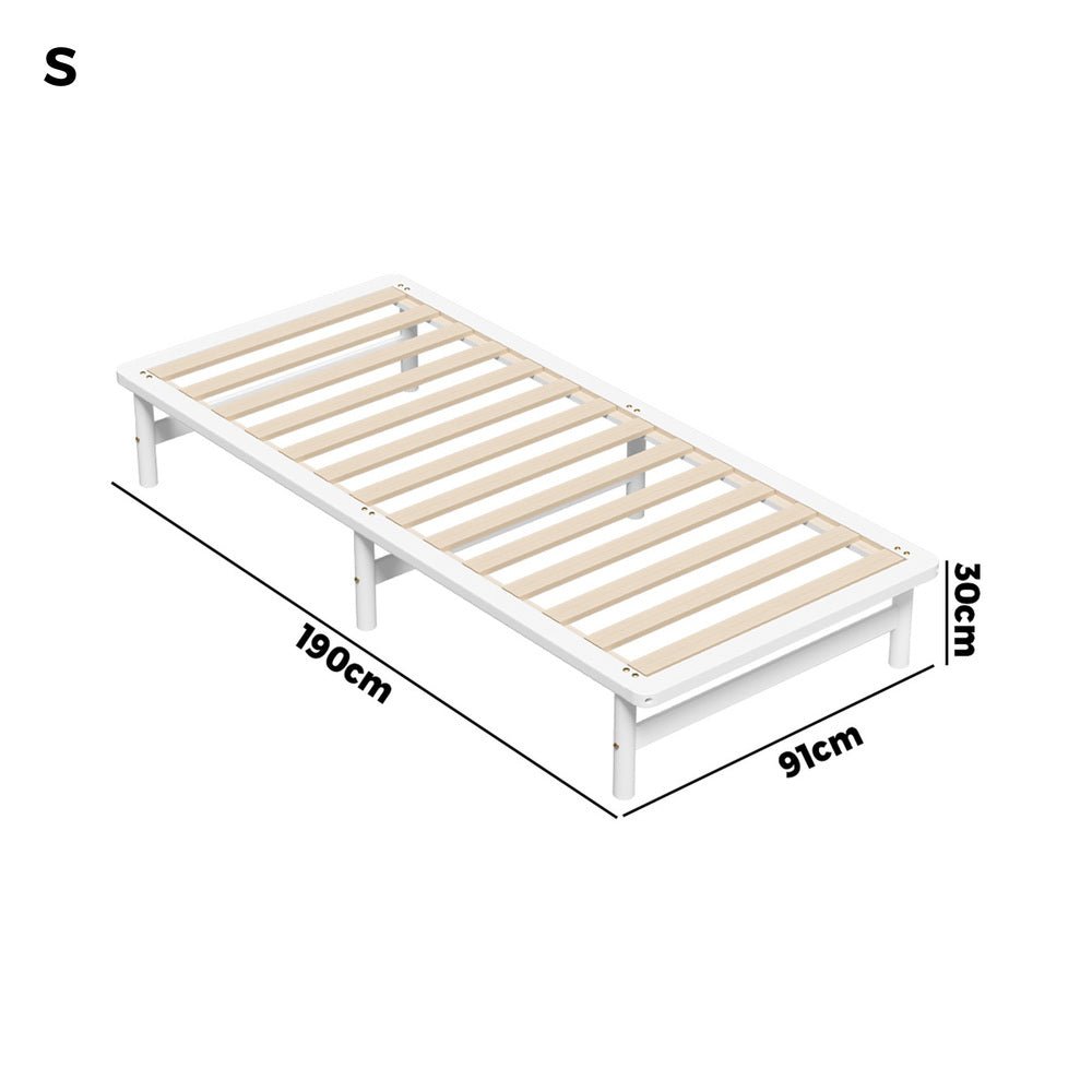 White Solid Pine Timber Single Size Wooden Bed Frame - Buy Online at Bargain Bay Australia