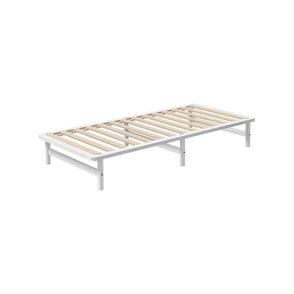 White Solid Pine Timber Single Size Wooden Bed Frame - Buy Online at Bargain Bay Australia