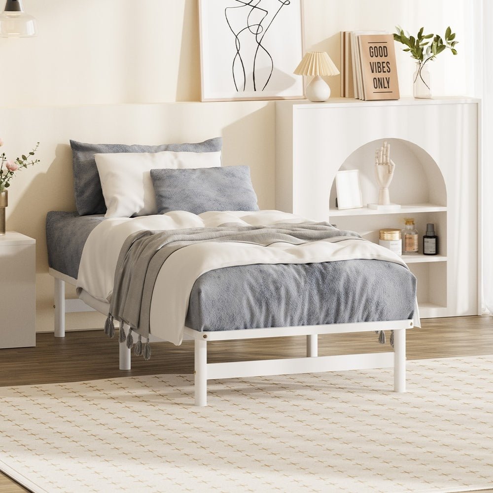 White Solid Pine Timber Single Size Wooden Bed Frame - Buy Online at Bargain Bay Australia