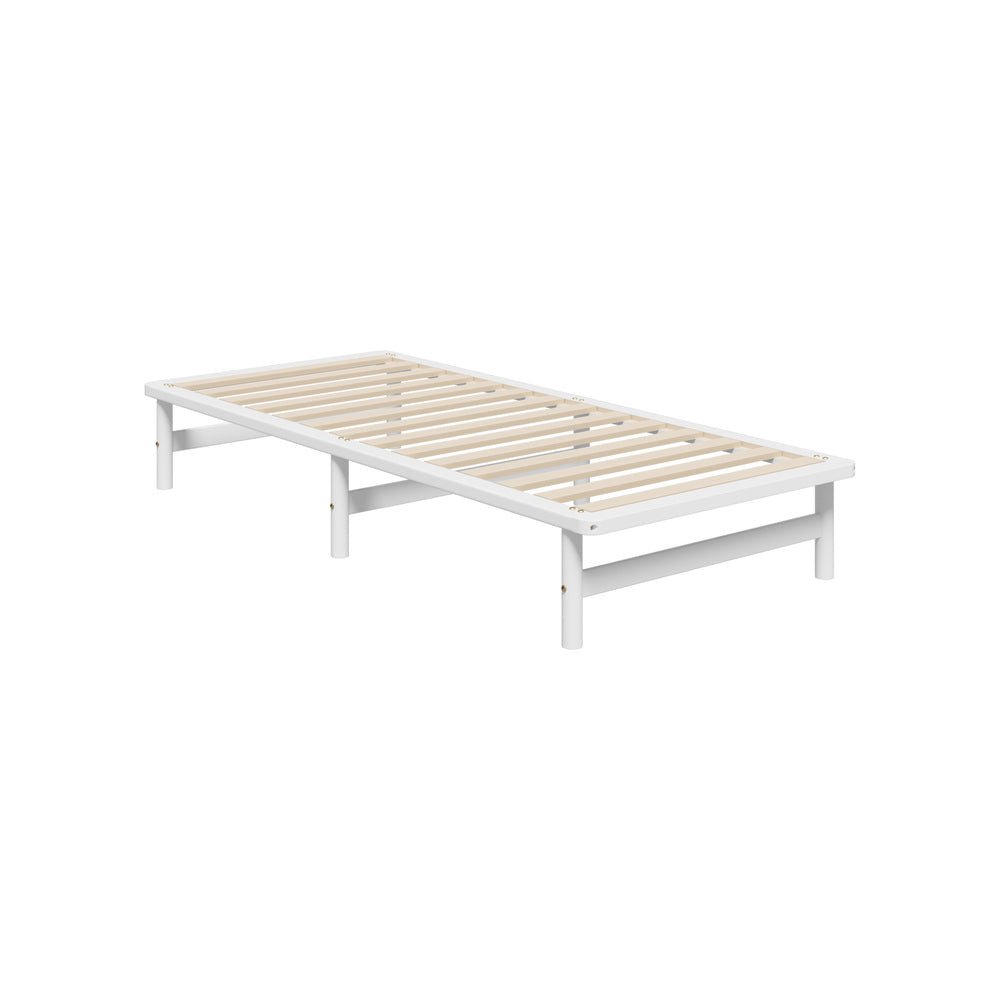 White Solid Pine Timber Single Size Wooden Bed Frame - Buy Online at Bargain Bay Australia