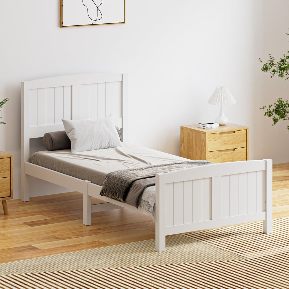 White Timber Single Size Platform Bed Frame - Buy Online at Bargain Bay Australia