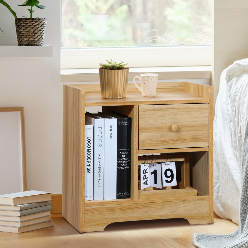 Wooden Bedside Table with Drawer and Storage Space - Buy Online at Bargain Bay Australia