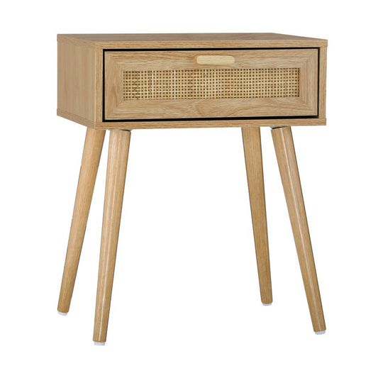 Wooden Bedside Table with Rattan Detail - Buy Online at Bargain Bay Australia