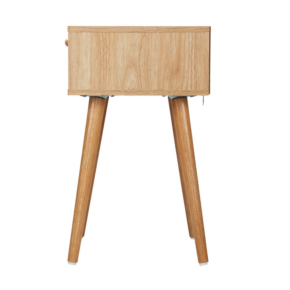 Wooden Bedside Table with Rattan Detail - Buy Online at Bargain Bay Australia