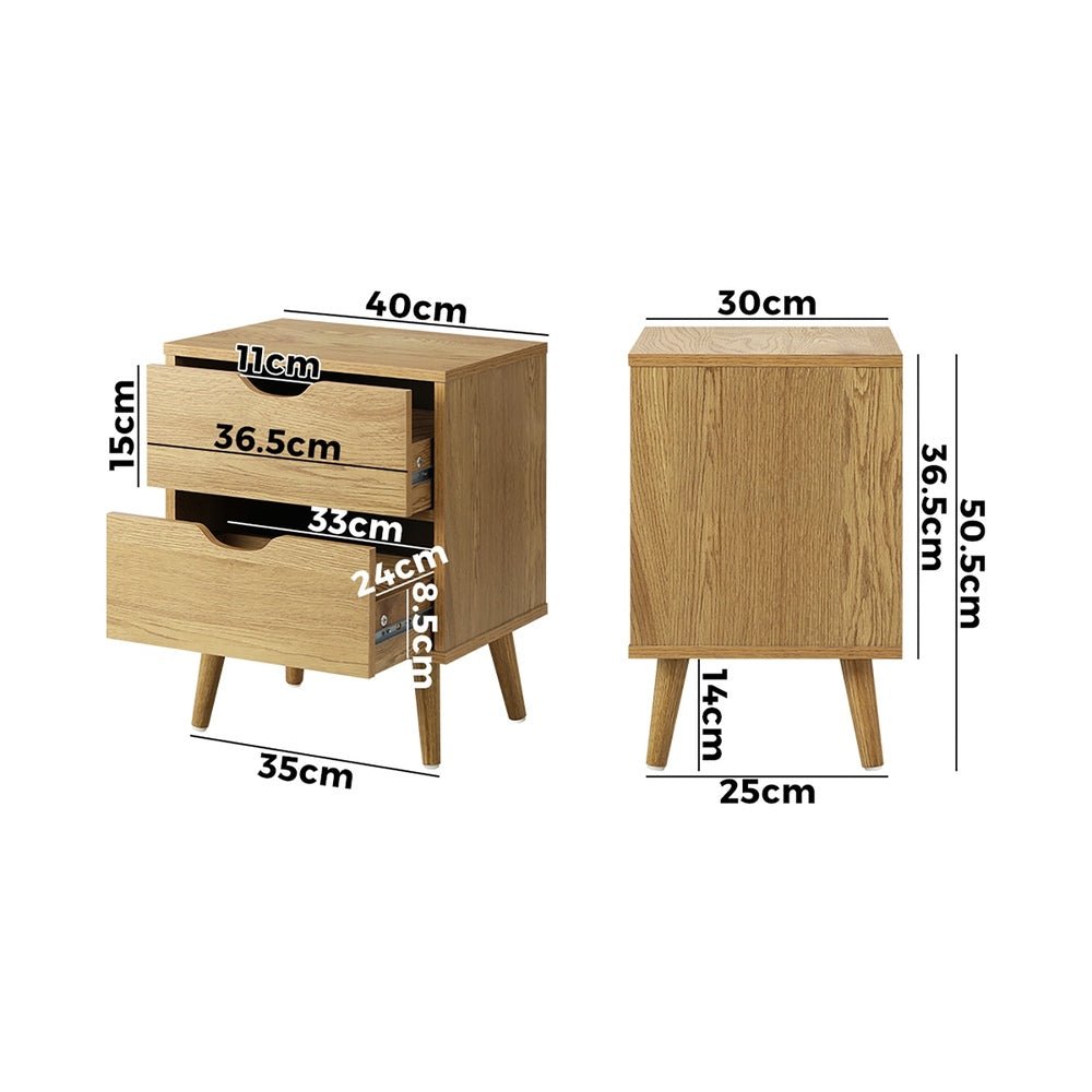 Wooden Bedside Tables with 2 Drawers and Air Gap Handles - Buy Online at Bargain Bay Australia